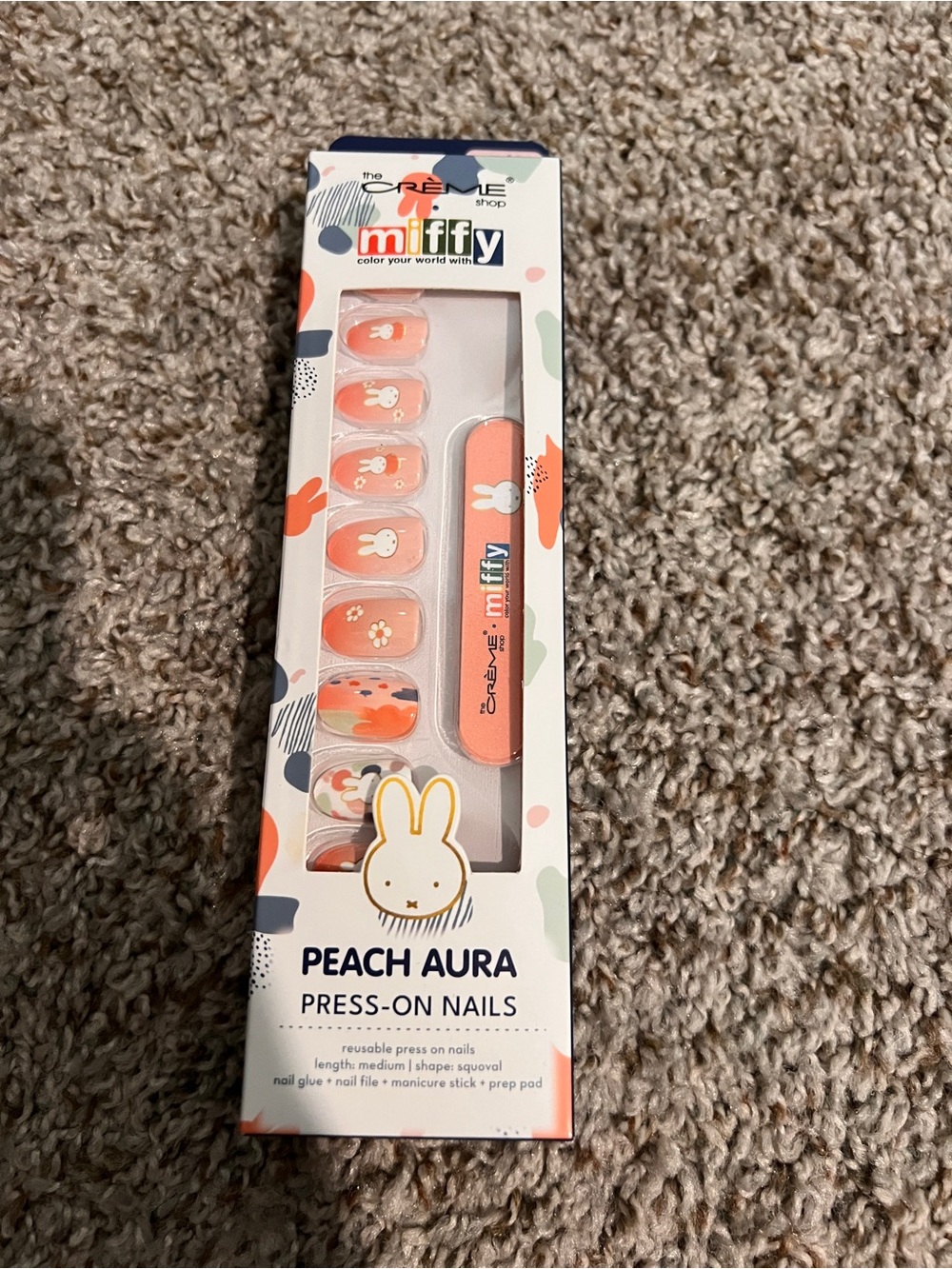 NEW The Creme Shop Miffy Peach Aura Press On Nails Reusable Bunny Nail Kit